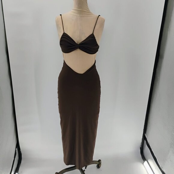 NWT Jin Giorgio Fits Everybody Long Slip Dress in Cocoa Sz. Xs cut out - Picture 3 of 16